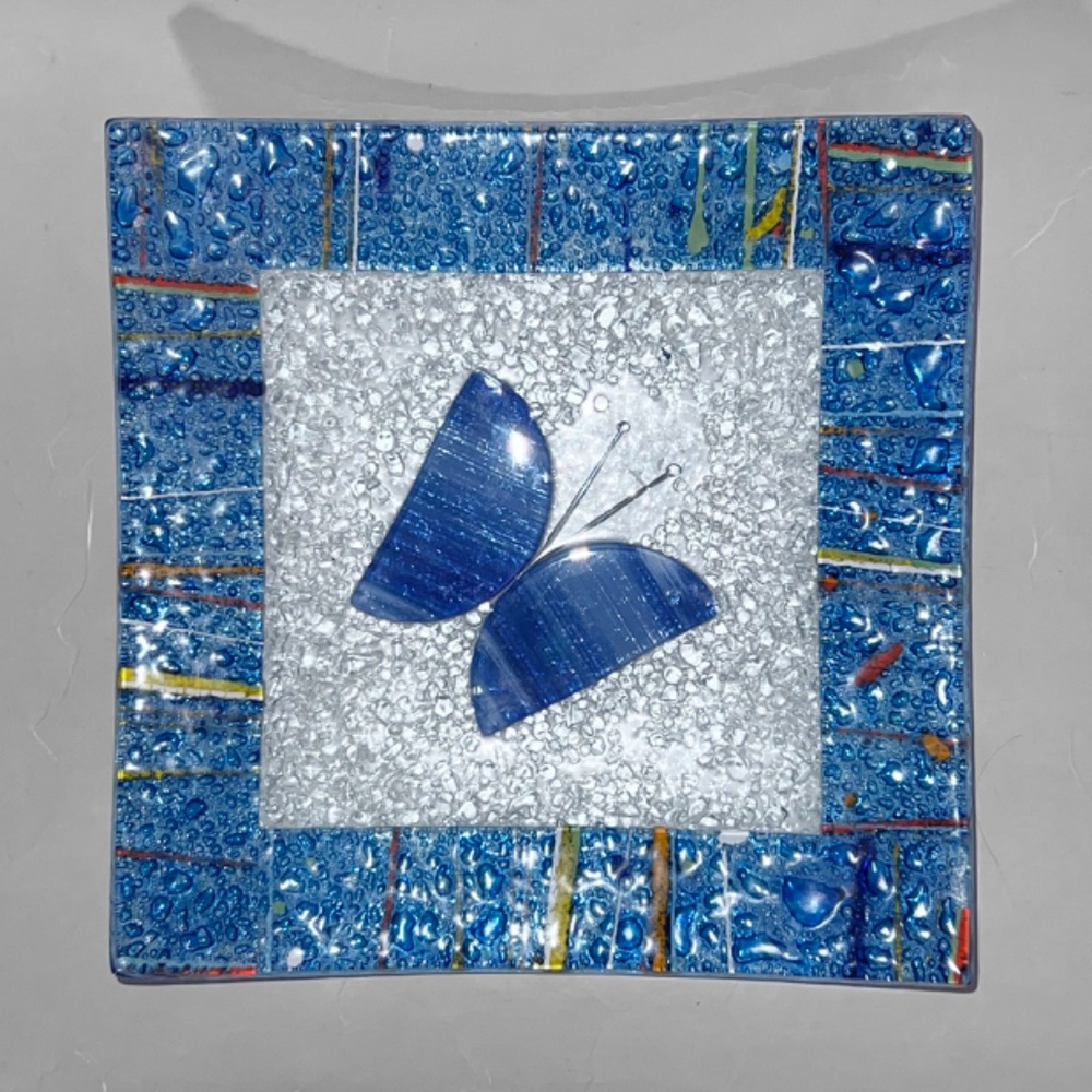 Curved Blue Butterfly Candy Dish